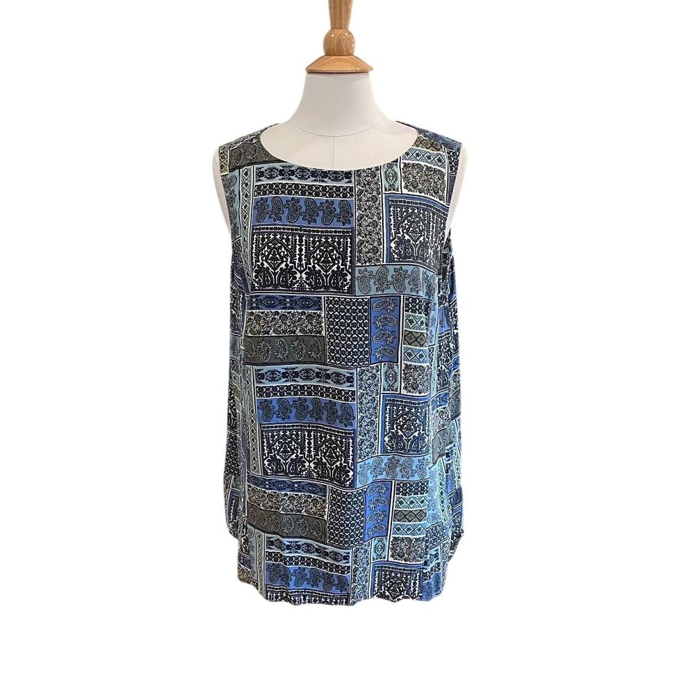 J. Jill Blue Paisley Floral Patchwork Print Sleeveless Tunic, Boho, XL Tall